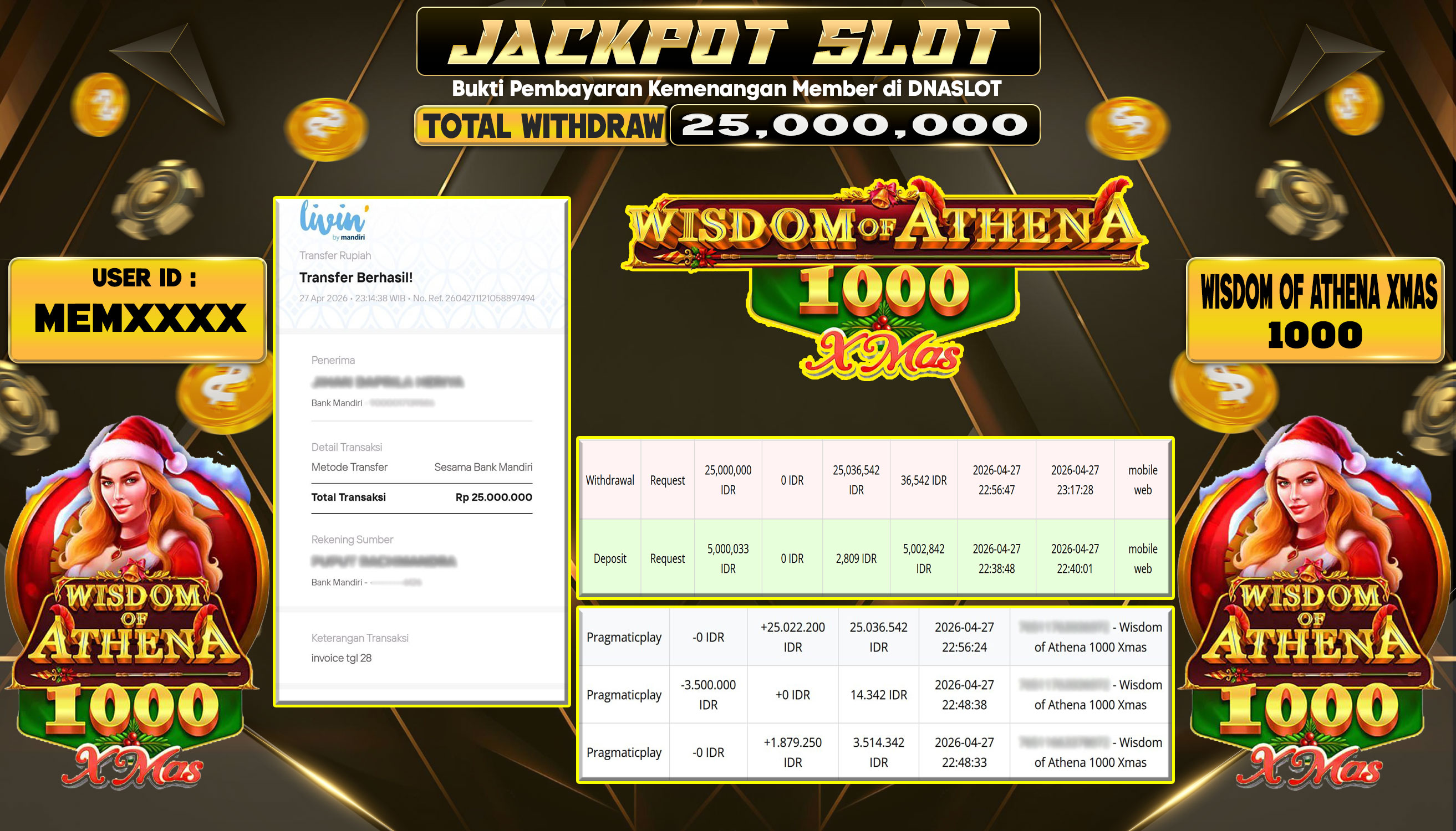 JACKPOT SLOT WISDOM OF ATHENA 1000 XMAS 28 APRIL 2026